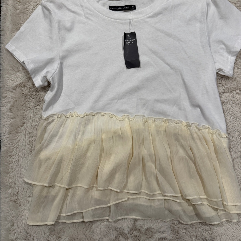 Abercrombie & Fitch White and Cream Ruffle Tee